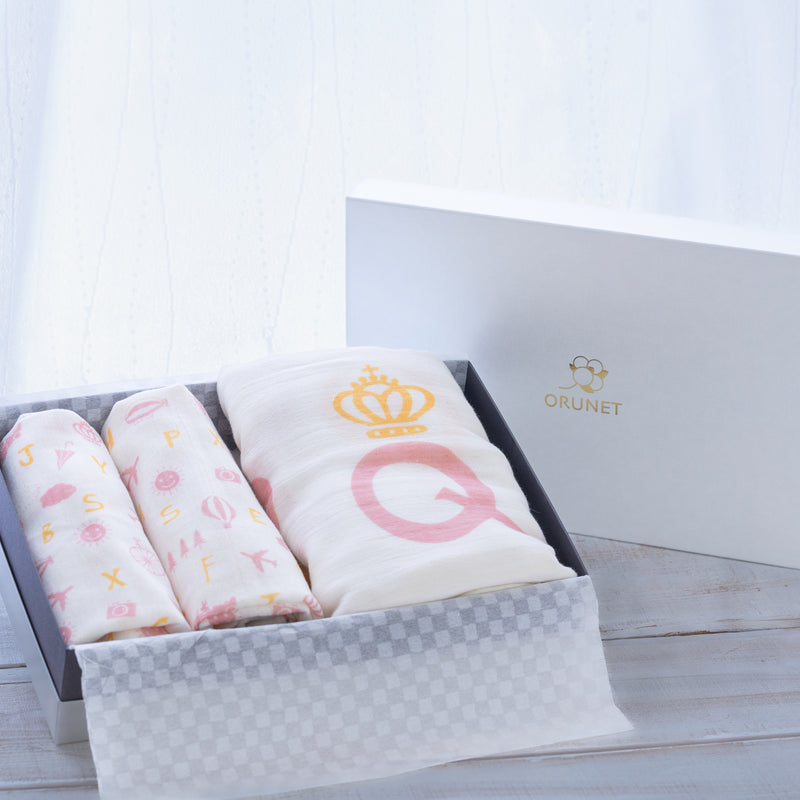 ● ABC gauze bath towel×1, ABC gauze face towel×2  3 piece set