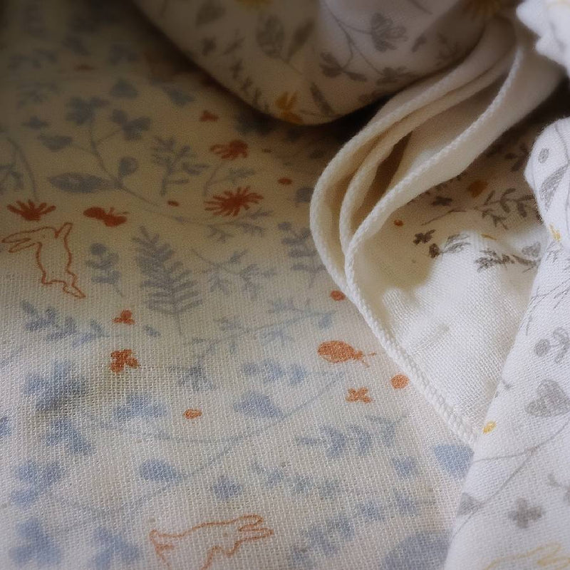 ● 3-layer gauze baby blanket (botanical)×1, White baby face towel×2  3 piece set